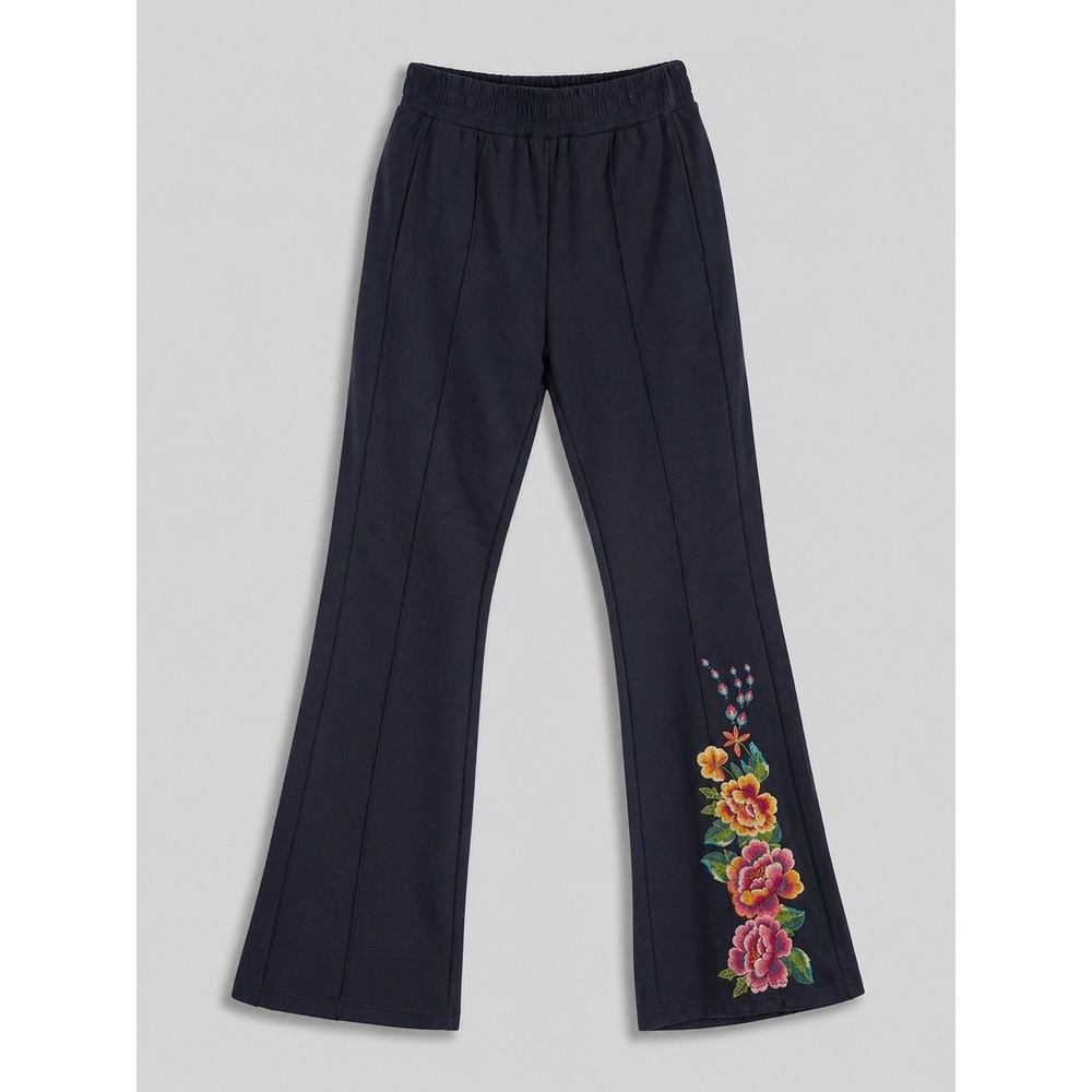 Johnny‎ Was Bee Active Floral Embroidered Jetsetter Pull On Pants Womens S Navy